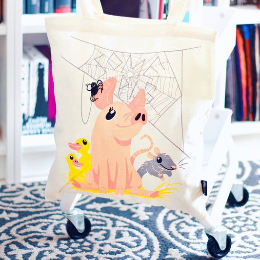 pig, spider and animals inspired on tote bag